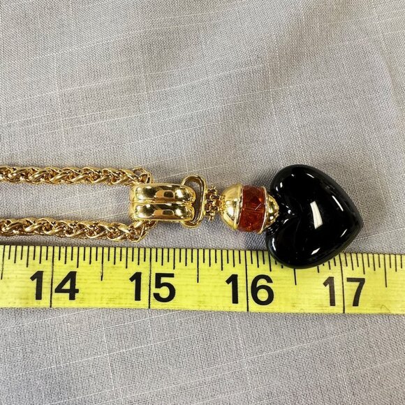 Vintage Joan Rivers 18K Gold Plated Black Heart Pendant Necklace - Picture 8 of 13